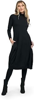 Sponsored Ad - ALEMBIKA Women's Long Sleeve Turtleneck Midi Dress, A-Line Style, Black