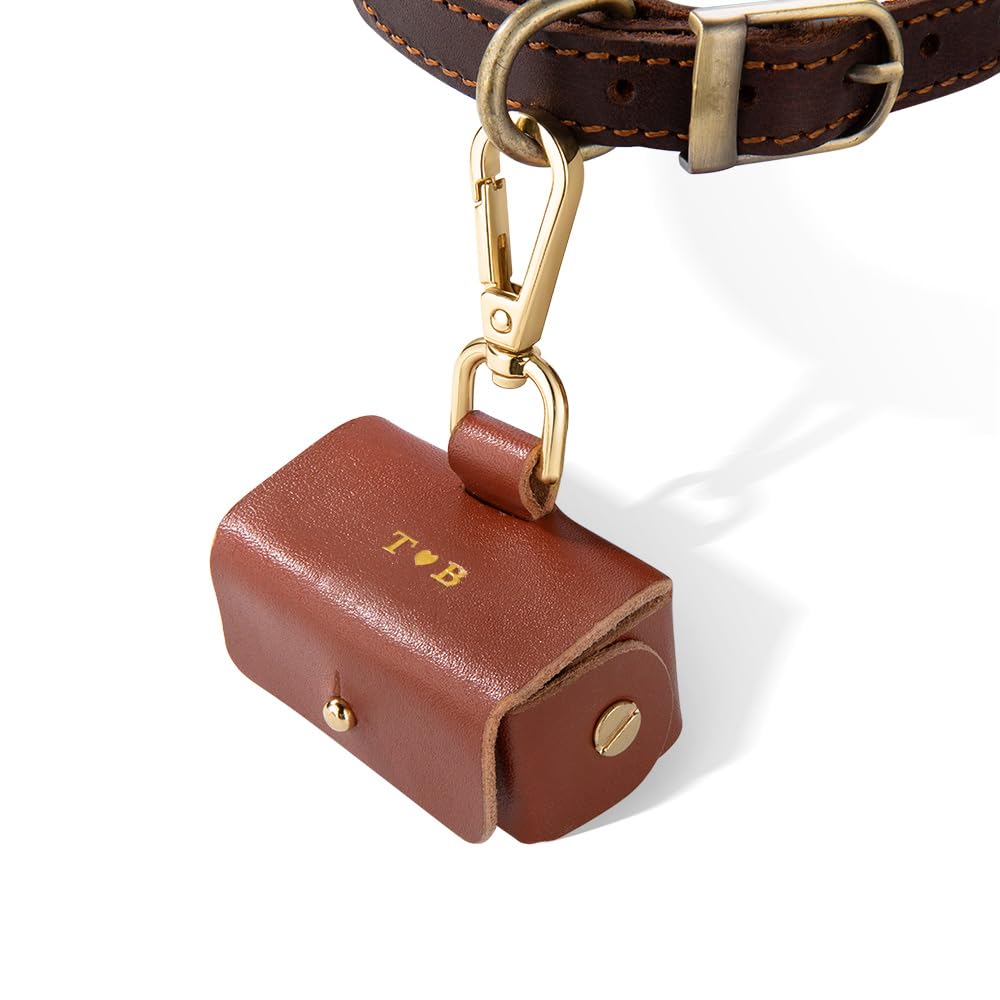 Brown Custom Initial Wedding Ring Bearer Pouch For Dog Collar | Leather Wedding Ring Box Holder For Pet | Personalised Ring Bearer Dog Wedding Ring Pouch Gift For Newlyweds Couple (Brown)