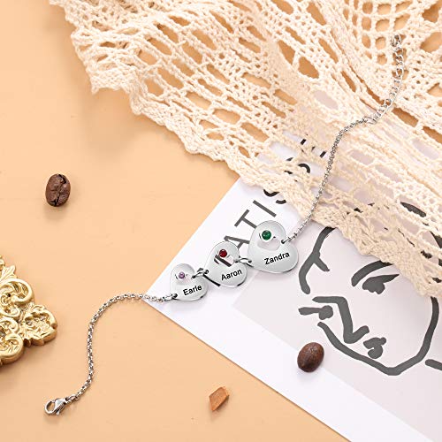 Personalized Name Heart Bracelet with 1-6 Birthstones Custom Bracelet for Women Engraved Names Link Bracelets for Mother's Day Mom4