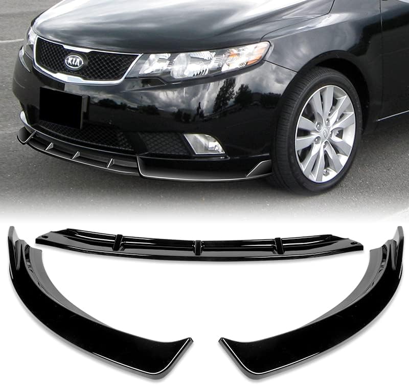 3PCS Front Bumper Lip Kit fit for compatible with 2010-2013 Kia Forte, STP-Style Splitter Trim Protection Spoiler, Air-Dam-Chin-Diffuser (Painted Black)