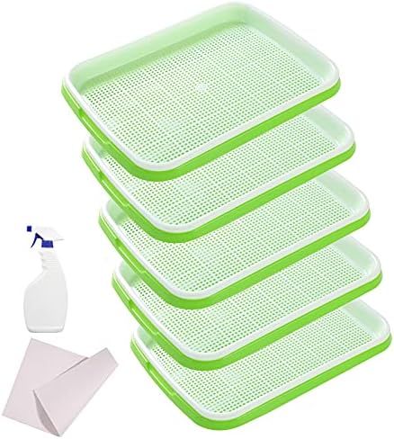 MAOPINER Seed Sprouter Tray with Drain Holes | BPA Free Nursery Tray Seed Germination Tray Healthy Wheatgrass Seeds Grower & Storage Trays for Garden Home Office with Germinating Paper (5)