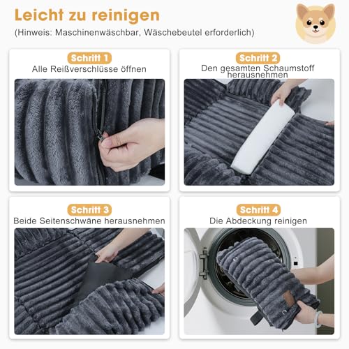 MIXJOY Hunde Autositz für kleine bis mittlere Hunde, Waschbarer Ansteckbare Leine verdickter Memory-Schaum-Füllung, Hundebett Auto für Rückbank Vordersitz, Grau