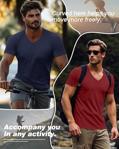 Riyiper 3 Pack Men's V Neck T-Shirts Short Sleeve Curved Hem Casual Shirts Raglan Soft Basic Tee 2025 Summer Clothes4