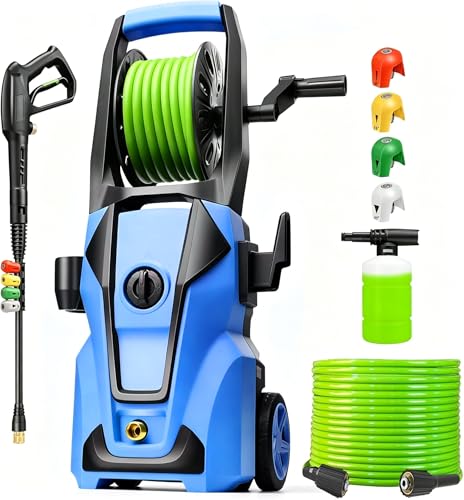 commowner Electric Pressure Washer 5000PSI Adjustable Pressure with 23FT Hose, 4 Nozzle, Power Washer for Home Cars Driveways, Blue