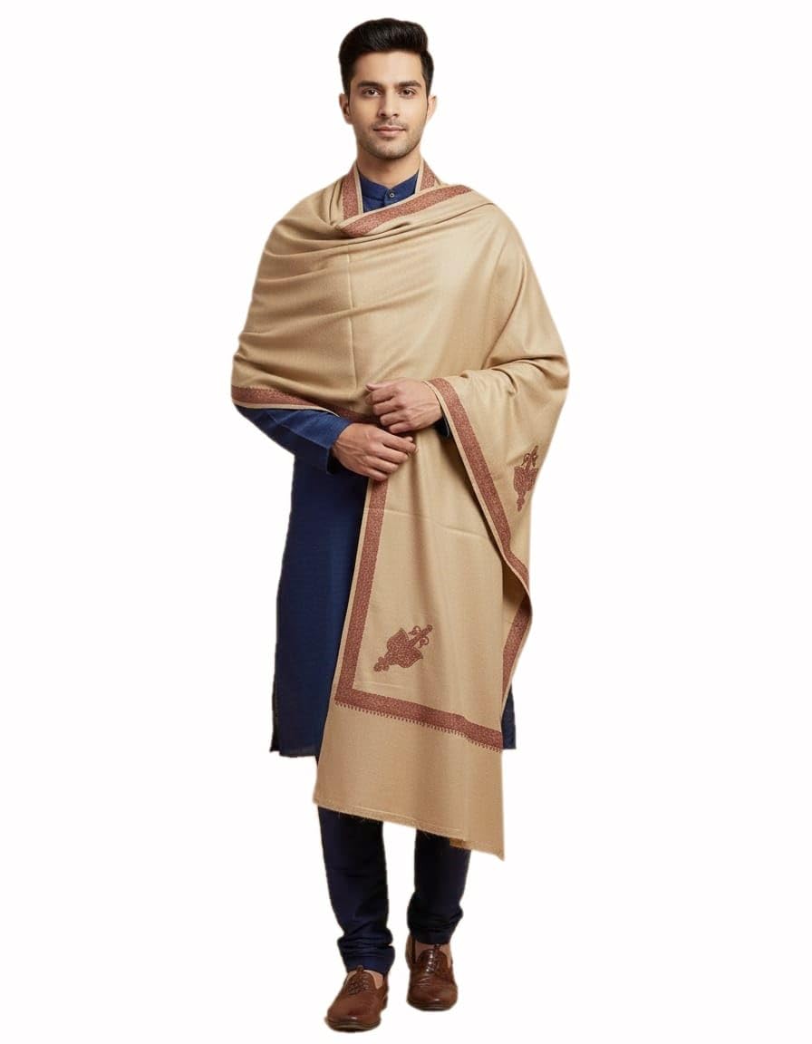 Warm Worth Men's Semi Pashmina Woollen Shawl Kashmiri Embroidery 50 * 100 Inches-picture-57