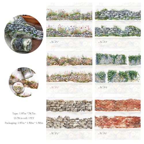 Image of PET Washi Tape Set for Journaling Supplies,6 Rolls Scrapbook Flower Wall Theme Aesthetic Tape Stickers for Scrapbooking,Bullet Journaling,Photo Album,Notebook(Green Field Flower Wall)
