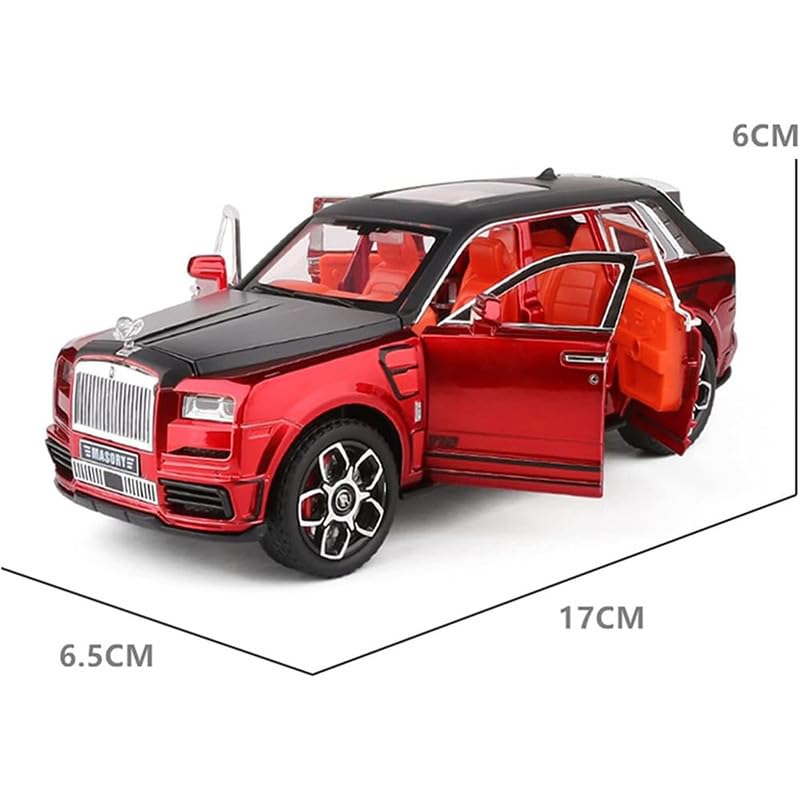 Image of Kids Model 1:32 RR Cullinan Masory Die Cast Metal Car Pull Back Action Opening Doors with Realistic Engine Sound Lights Toy Car Gift for Boys - Red