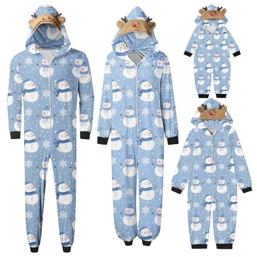Pijama de Navidad para la familia lindo pelele entero con capucha pijama navideño conjunto Navidad impresión pijama pareja novios a juego para mujer hombre bamino de año nuevo ropa, Azul cielo., 12-18