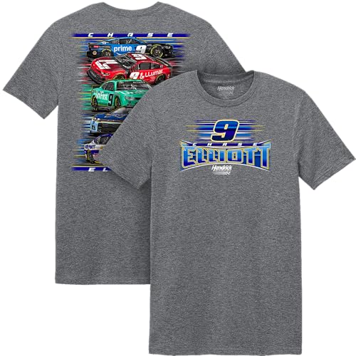 Classic Ink Chase Elliott #9 NASCAR 2026 Four Car Paint Scheme T-Shirt (US Alpha XX-Large Regular Regular) Gray