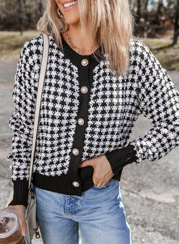 Dokotoo Cardigan Sweaters for Women V Neck Button Down Long Sleeve Plaid Knit Cardigans Sweater Tops3
