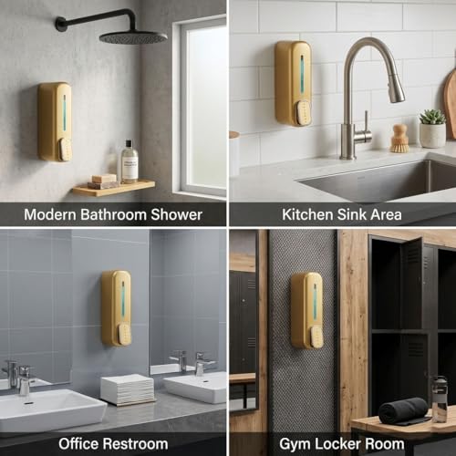 Image of Wall Mounted Soap Dispenser | Liquid Hand Wash Dispenser for Bathroom & Kitchen | Manual Soap Pump | Kitchen Sink & Wash Basin Soap Dispenser Gold