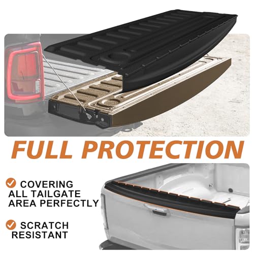Image of TripleAliners Truck Mat Compatible with 2009-2018 Ram 1500&2500 /3500HD 2009-2026&Classic 19-24 Standard Tailgate Accessories, Tailgate Mat Custom Fit All Weather Pickup Liner, w /Tailgate Cap Protector