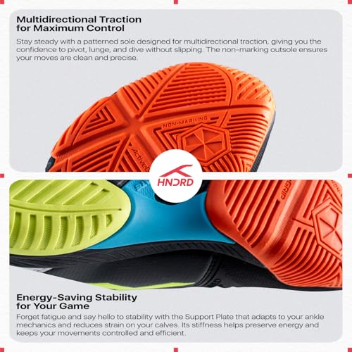 Image of Hundred Hyper Spike Badminton Shoes | Indoor Court Footwear | Active Grip Non-Marking Sole | X-Cushion Midsole | Support Plate Stability | Professional Performance (Black /Orange /Lime /Blue)