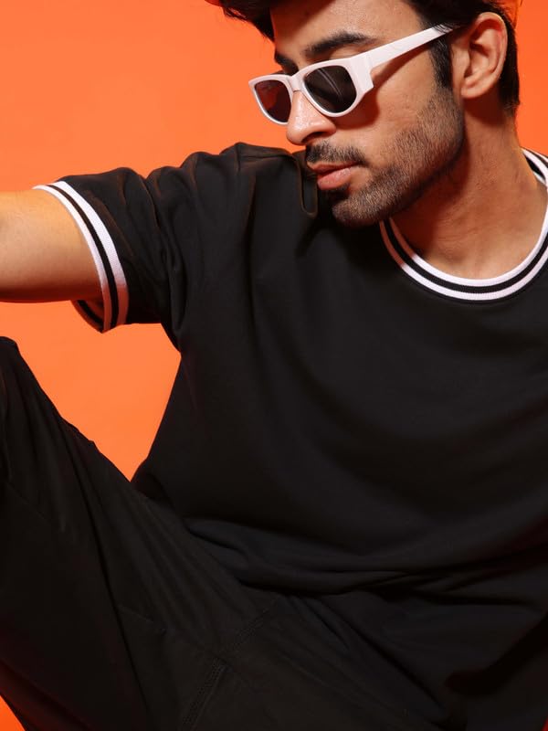 Image of SUBTRACT Round Neck Oversized T Shirt for Men | 100% Organic Cotton Oversized Tshirt | Contrast Rib Details & Comfort Fit