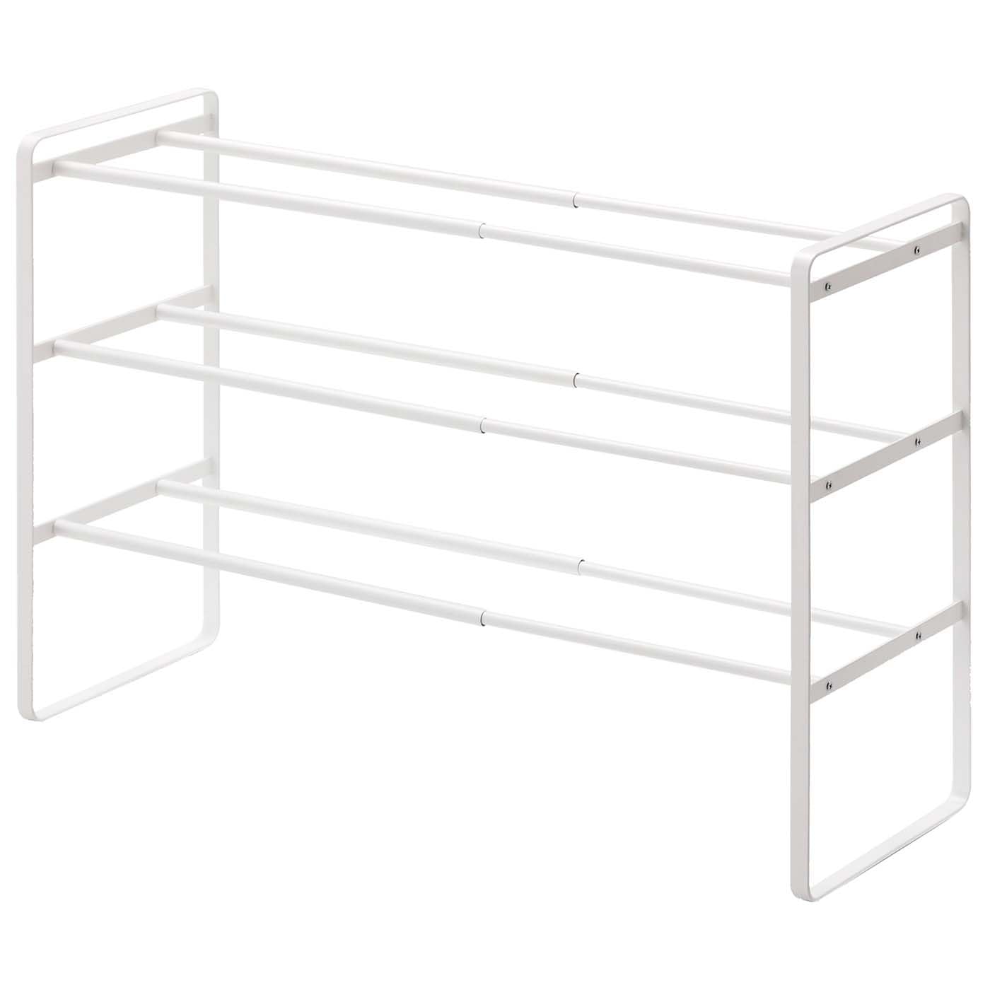 Yamazaki 7555 FRAME 3-stöckiges ausziehbares Schuhregal, White, Stahl, Minimalistisch, 41～70 x 25 x 46 cm