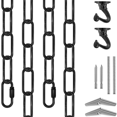 Image of 12 Ft Heavy Duty Hanging Chain Kit (Black) | with Connection Locks & Swag Ceiling Hooks for Lighting Fixture, Pendant, Lantern, Swag Lamp, Plant Basket, Bird Feeder