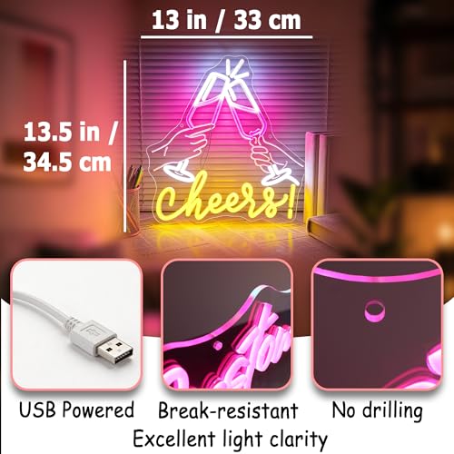 Image of WhfobfeYellow&Pink Neon Sign Led Neon Lights Signs for Wall Decor USB Powered Led Signs for Room Decoration-Cheers