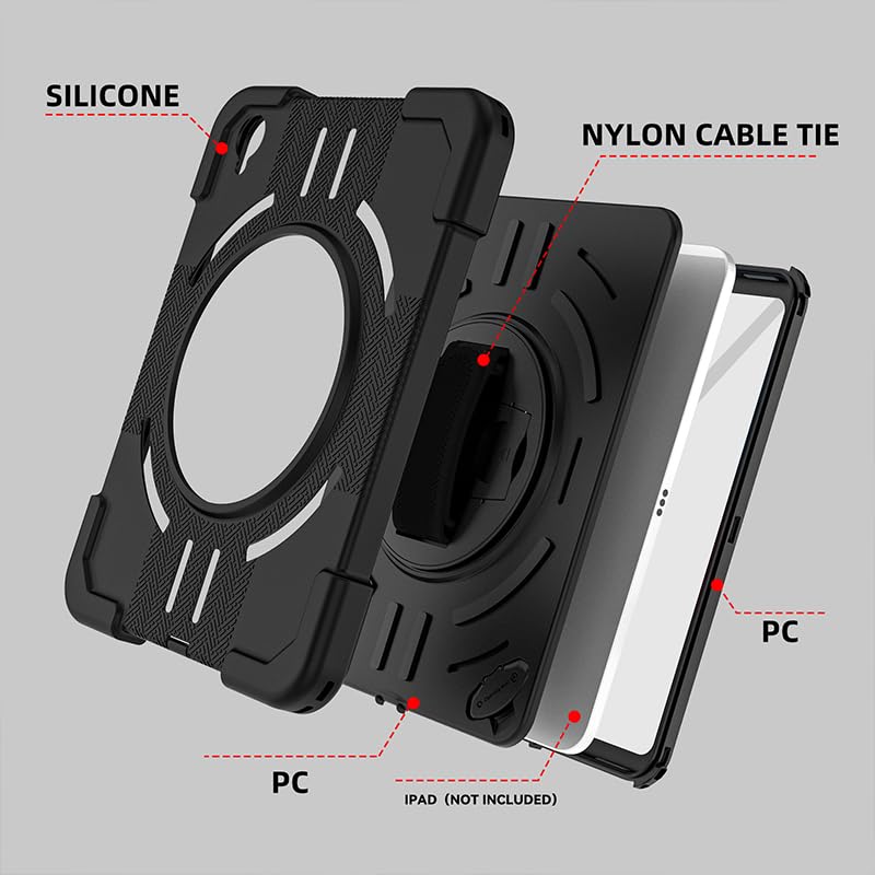 Lunivop Funda Compatible con iPad (A16) de 11ª/10ª generación de 11/11.9 Pulgadas 2025/2022, Impermeable, a Prueba de Polvo, Soporte Giratorio de 360°, Correa de Mano, Protector de Pantalla Integrado