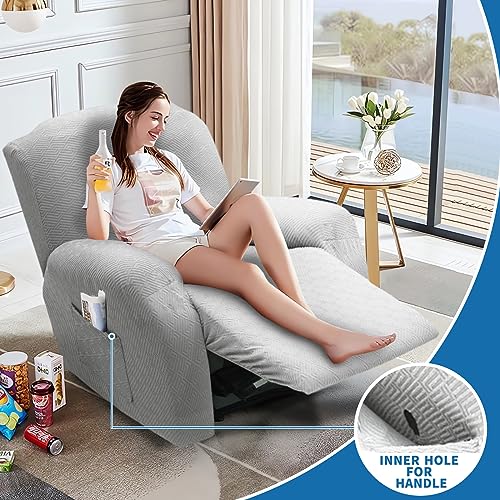 Xineage 4 Pieces Recliner Cover Stretch Jacquard Recliner Chair Covers The Newest Design Soft Recliner Slipcovers With Pocket For Kids And Pets, Washable Couch Cover (Recliner, Silver Grey) #TOP2