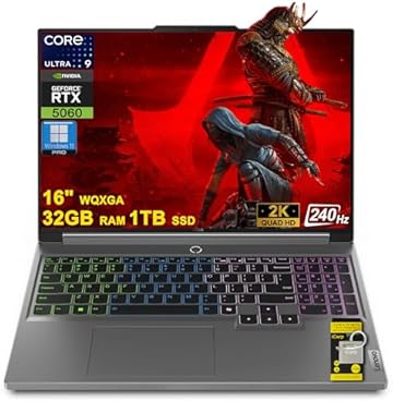 Legion 5 Gaming AI Laptop 16" WQXGA 2560x1600 240Hz (100% DCI-P3, 500nits) Intel 24-core Ultra 9 275HX 32GB RAM 1TB SSD GeForce RTX 5060 (Up to 572 AI Tops) RGB Backlit Harman Win11Pro ICP Hub