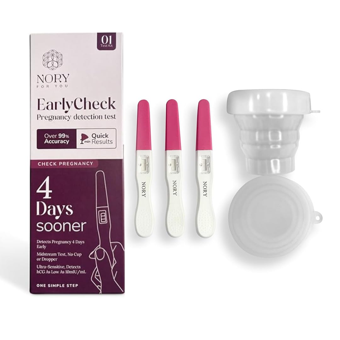 nory earlycheck pregnancy test kit – 4 day sooner pregnancy kit ( pack of 3) with 1 urine container – ultra-sensitive detection at 10 miu/ml – results in under 1 minute – detects pregnancy 4 days early