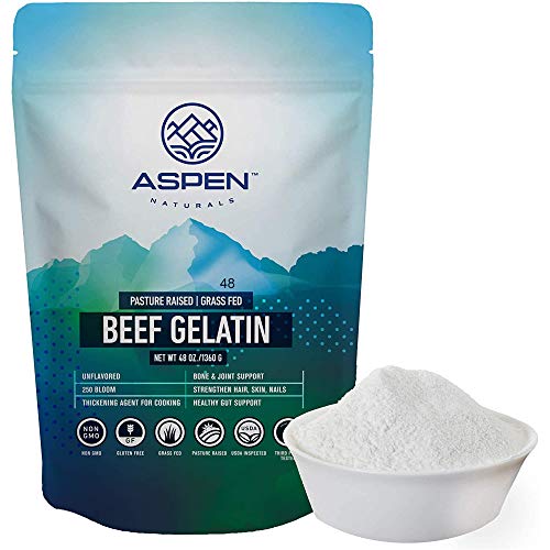 Aspen Naturals Grass Fed Beef Gelatin Powder. Pasture Raised, Grass-Fed Gelatin, Non-GMO, Paleo Friendly (3 lb). Unflavored Gelatin Powder. Easy to Mix Protein Supplement.