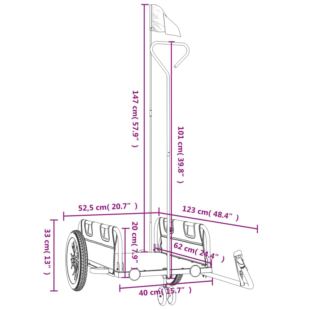 Remolque de bicicleta azul de tela Oxford y hierro con recubrimiento en polvo, 123 x 52,5 x 33 cm, para equipaje y cargas con reflectores, plegable y seguro para excursiones al aire libre y el