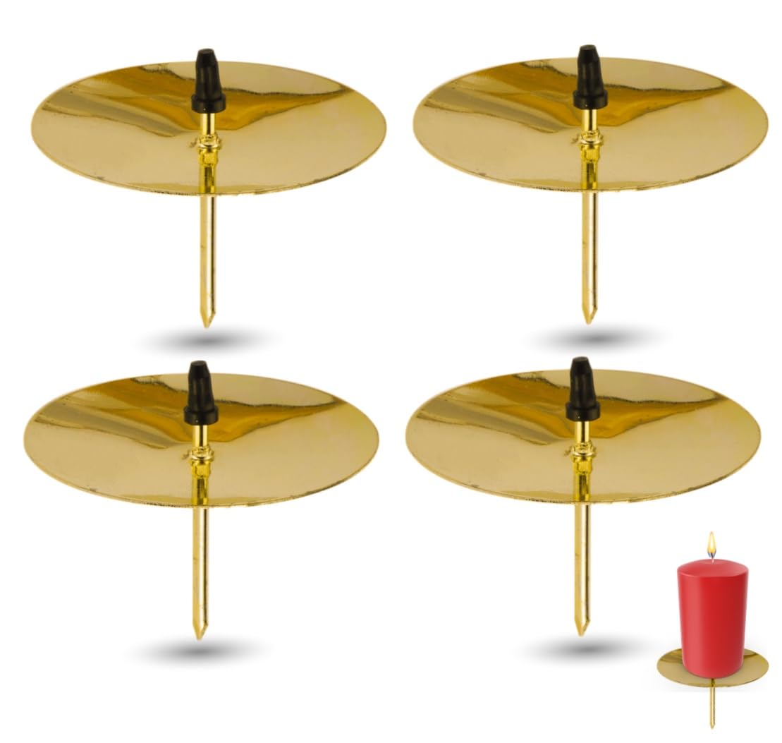 4 x Candle Holders Gold Candle Plate Advent Wreath Plug 5 cm Candle Plug for Advent Wreath Christmas Advent Wreath Holder with Pin