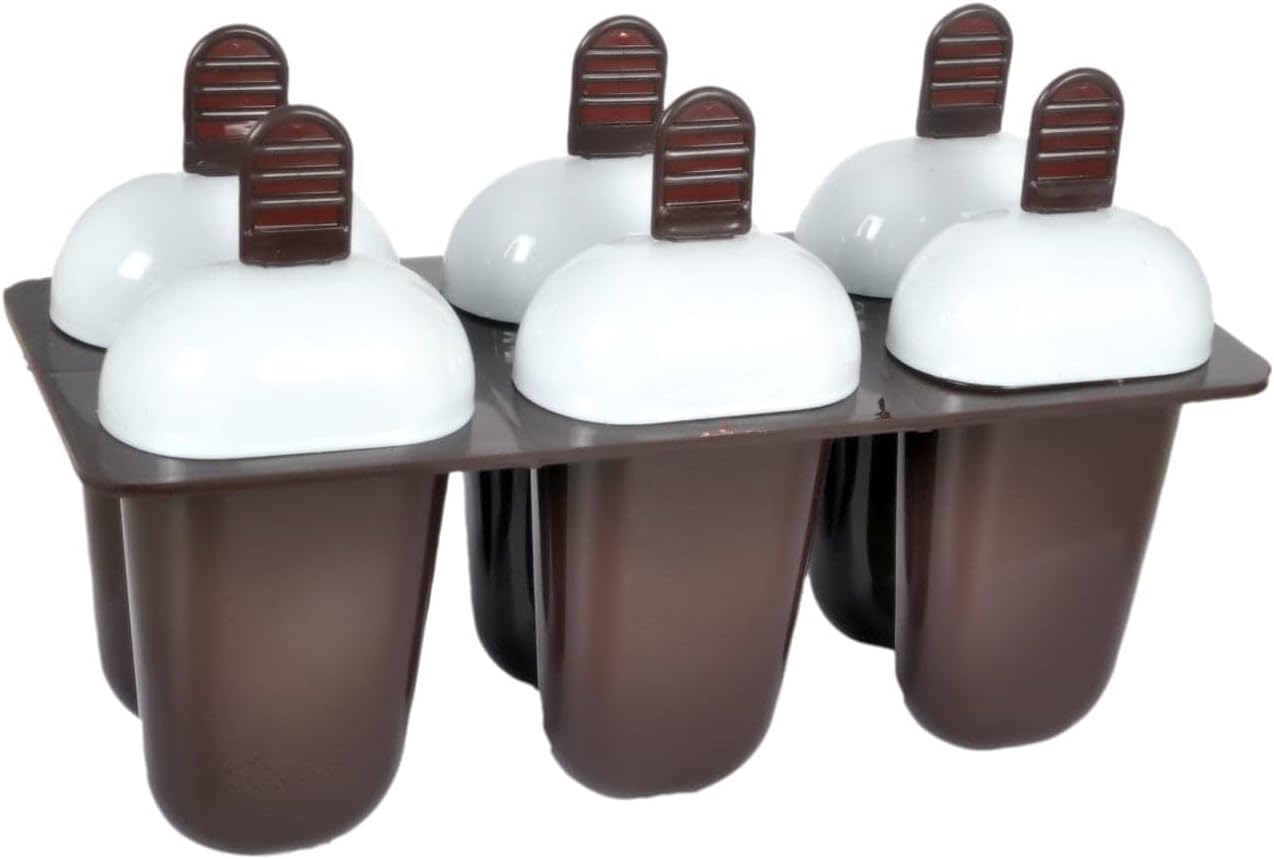 ASPAURA - Ice Candy Maker Molds Set with 6 Cups | Reusable Brown Plastic Ice Cream Tray for Homemade Popsicles