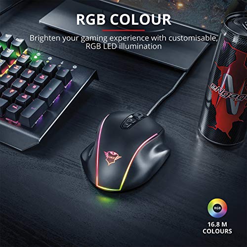 Trust GXT 165 Celox Mouse Gaming RGB di Alta Precisione con 8 Pulsanti Programmabili e Peso Regolabile, Nero