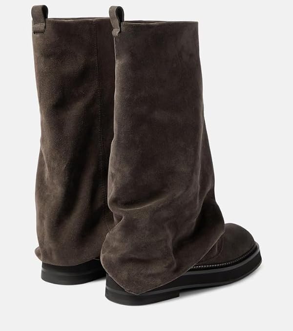 MAVMAX Women Fold Boot Suede Cowgirl Boots Casual Round Toe Boots Slouchy Pull On Wide Calf Chunky Low Heel Platform Boot Taupe Size 8.5 by MAVMAX - Used condition - Image 3
