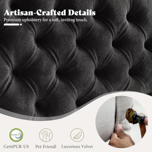 Image of AMERLIFE King Upholstered Bed with Headboard, Wingback, Black Velvet
