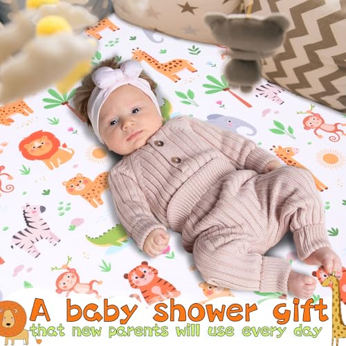 Image of Cloele Jungle Animal Fitted Crib Sheet,Toddler Bed Sheet,52x28in,1 Pack | Baby Crib Mattress Sheet,for Standard Crib and Toddler Mattresses, Baby Nursery Bed Sheet, Infant Toddler Sheet