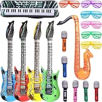 Aufblasbare Rock Star Toy Set-18 Stück aufblasbare Party Props-4 Aufblasbare Gitarre,6 Mikrofone,6 Shutter Shading Gläser,1 Saxophon