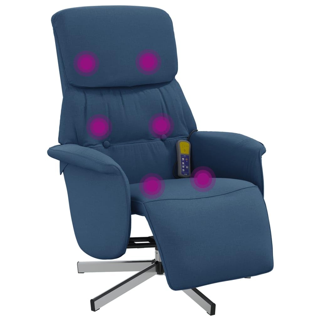 vidaXL Fauteuil Inclinable de Massage avec Repose-Pieds sans Adaptateur Secteur, Siège avec Accoudoirs, Chaise de Relaxation avec Dossier Salon, Moderne, Bleu Tissu