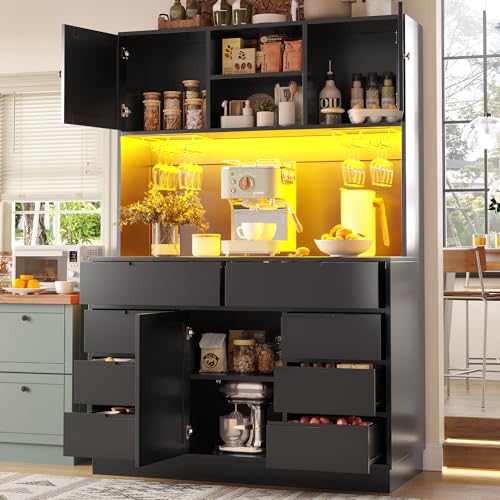 Easexcy Armario alto moderno, armarios altos para salón, 8 cajones, cierre magnético, estantes ajustables en altura, 120 × 40 × 183.5 cm (negro)