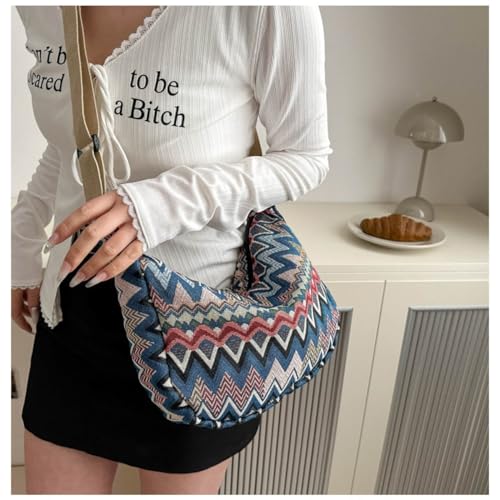 Image of Crescent Crossbody Bag for Women, 2024 Nylon Bohemian Hobo Hippie Gothic Purse, Boho Sling Shoulder Bag for Shopping Work