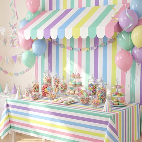 Image of Boao 4 Pack Circus Awning Decoration, Striped Style, Pastel Color | 3D Cardboard Paper Awning, Circus Carnival Theme, Back to School Wall Window Classroom Decorations
