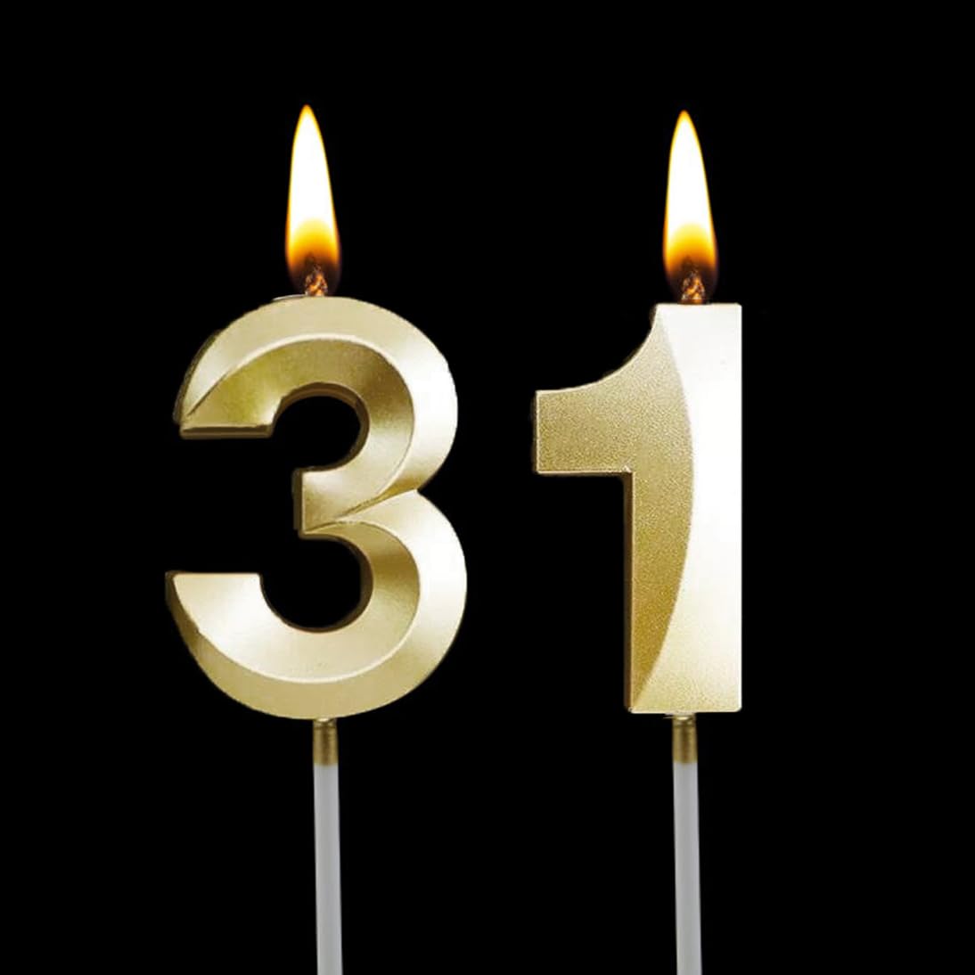Vela número 13/31, velas doradas con números 3D para decoración de tarta de cumpleaños 13/31, suministros de decoración de fiesta de aniversario de boda