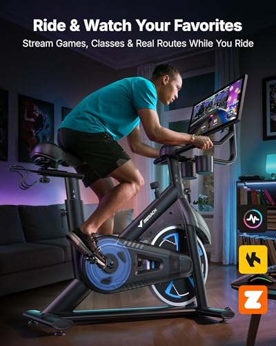Image of MERACH Exercise Bike with Screen, 21.5 inch HD Display, Magnetic Resistance | Stationary Bike for Home, Exclusive App with Courses, 330lbs Capacity, Low Noise, Adjustable Seat & Handlebars