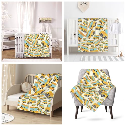 Image of School Bus Blanket 30 inchx40 inch - Flannel Fleece Throw with Wheels on Bus Pattern - Ultra Soft Plush for Toddlers & Nursery - Lightweight Travel Blanket for Car Seat, Stroller - School Bus Gift for Kids