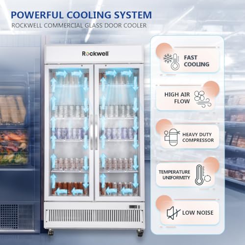 Image of ROCKWELL RVC1100C Double Glass Door Visi Cooler, Internal LED, Dynamic Cooling, 4 Year Warranty (White)