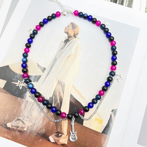 TV Girl Cosplay Choker Necklace for Women Guitar Natural Stone Red blue Bead Chokers Hip Hop Rockstar Fashion TV Girl merch Jewelry Gifts2