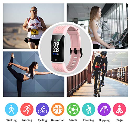 Fitpolo Fitness Watch Activity Tracker with Heart Rate Monitor Calorie Step Counter, Sleep Monitoring Pedometer Waterproof Smart Bracelet for Women Men Kids(Pink)