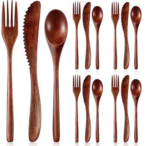 Comparison: Best Wooden Dinnerware Sets 8 Geiserailie 12 Pcs Wooden Utensils for Eating Wooden Spoon Fork Knife Cutlery Set Kitchen Wood Dinner Flatware Tableware Set Includes Spoon, Fork, Knife (Phoebe Wood)