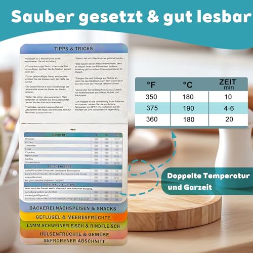 ORIONPEX Airfryer Zubehör - 150+ Rezepte kompakter Spickzettel für Temperatur Dauer Menge, Magnetischer Deutsche Airfryer Kochbuch, Heißluftfritteuse Zubehör für Ninja & Cosori