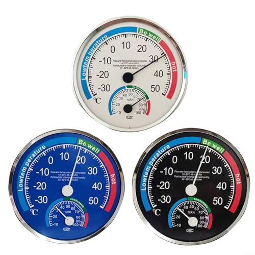 Sandyseptember Termómetro analógico para interior de acero inoxidable indicador de temperatura operado mecánicamente Monitor de temperatura y humedad (blanco)