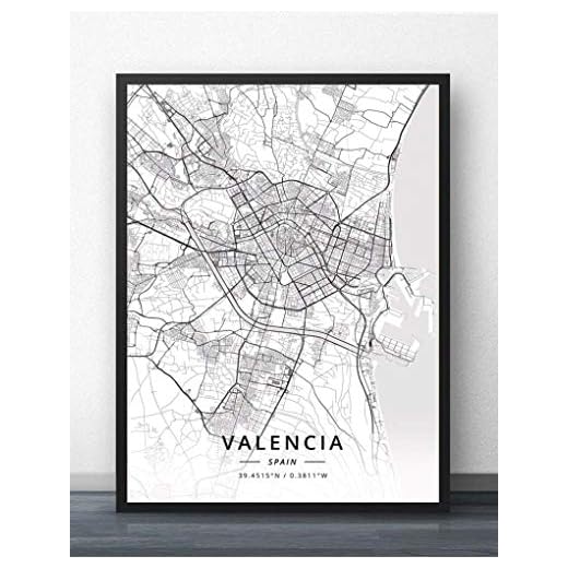 Cuadro Sobre Lienzo,España Mapa De La Ciudad De Valencia Imágenes De Pared En Blanco Y Negro Impresiones Carteles Murales Pinturas Arte Rectángulo Arte Pop Para La Decoración Del Hogar De La Sala