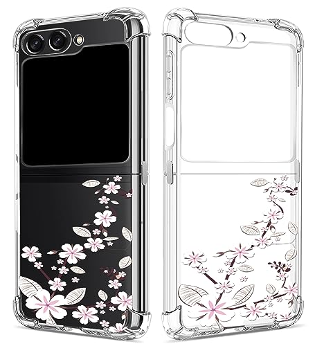 GREATRULY Floral Clear Case for Galaxy Z Flip 5 for Women Girls,Pretty Phone Cover for Samsung Galaxy Z Flip5,Flower Design Slim Soft Transparent Drop Proof TPU Protective Silicone Case,FL-T