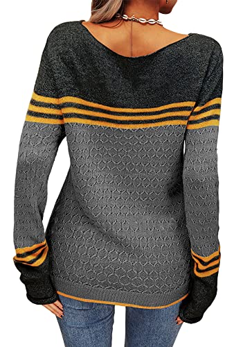Image of Danedvi Womens Fall Fashion 2026 Sweaters Colorblock Lightweight Striped Crewneck Winter Trendy Pullover Tops